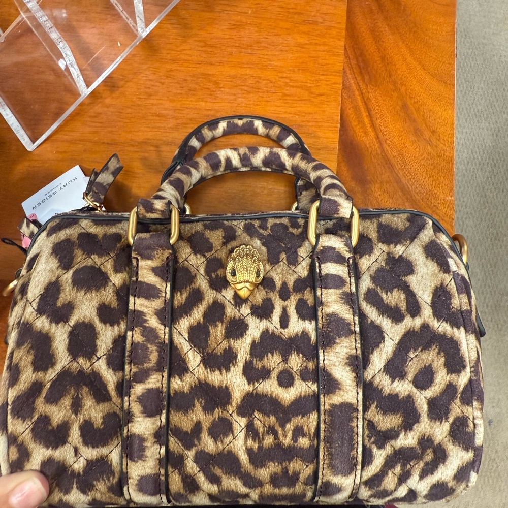 Kurt Geiger Leopard Print Bag with Gold Accents